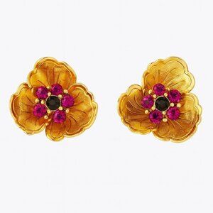 Coro Pink Crystal Gold Tone Floral Crystal Clip On Earrings